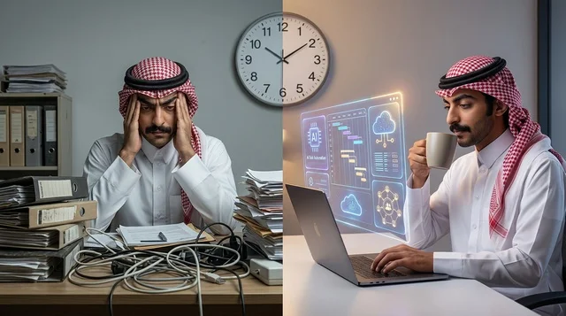 التحول الرقمي والرقمنة لرجل أعمال سعودي في المكتب