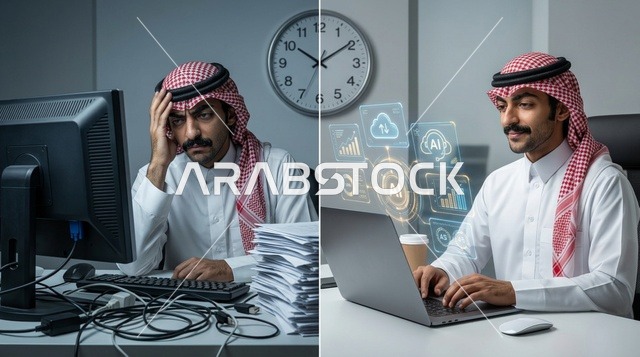مقارنة الرقمنة والذكاء الاصطناعي لمكتب رجل أعمال سعودي