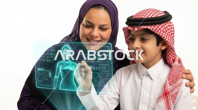 طالب سعودي وأمه يستخدمان هولوغرام التعلم الذكي