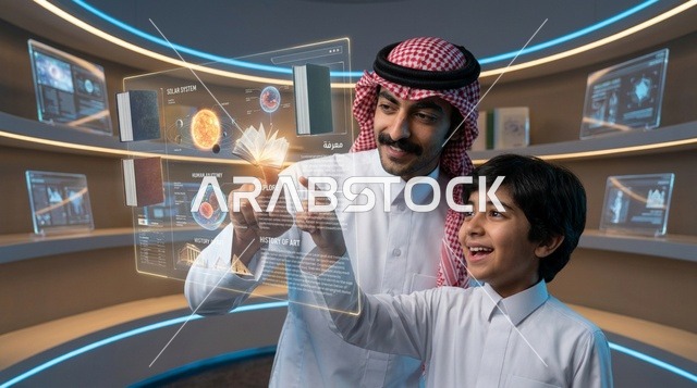 معلم سعودي وطالب يتعلمان البرمجة عبر شاشة هولوغرام