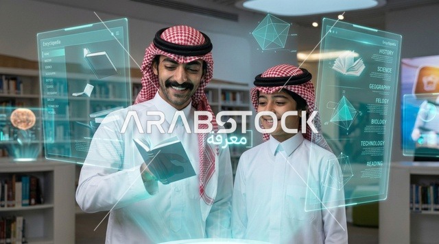 معلم سعودي وطالب يتعلمان البرمجة عبر شاشة هولوغرام