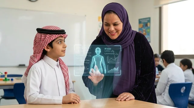 تقنية التعلم الذكي والهولوغرام في فصل دراسي سعودي