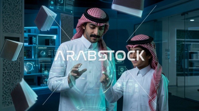 معلم سعودي وطالب يتعلمان البرمجة عبر شاشة هولوغرام