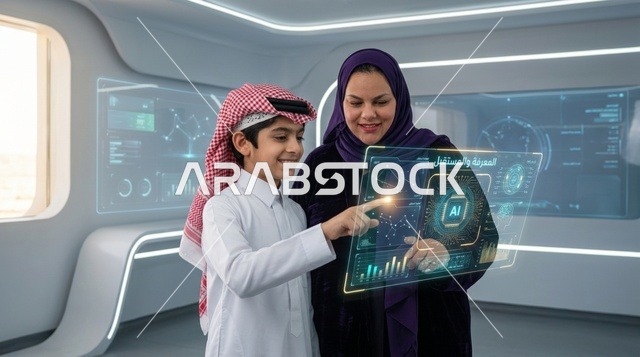 التعليم الذكي والذكاء الاصطناعي لطفل وامرأة سعودية