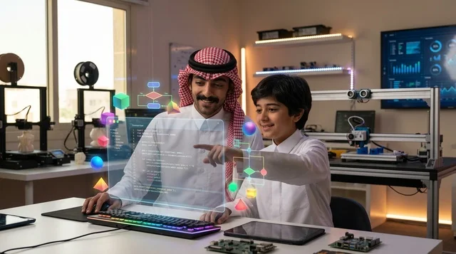 أب سعودي يعلم ابنه البرمجة بالهولوجرام في المختبر