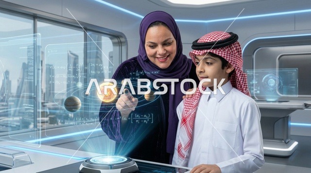 طفل سعودي ومعلمة يستعينان بالهولوغرام في صف مستقبلي