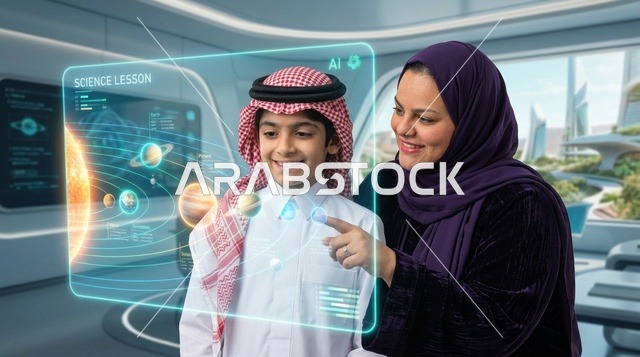طالب سعودي ووالدته يدرسان العلوم عبر شاشة هولوغرام تفاعلية