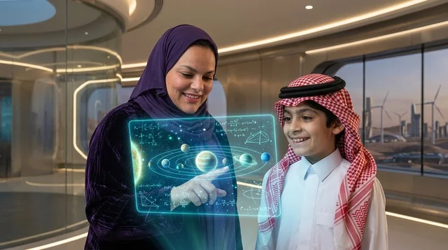 طالب سعودي يتعلم علم الفلك عبر شاشة هولوغرام تفاعلية