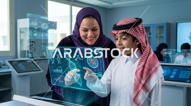طالب ومعلمة سعودية يستخدمان الهولوغرام في التعليم الذكي
