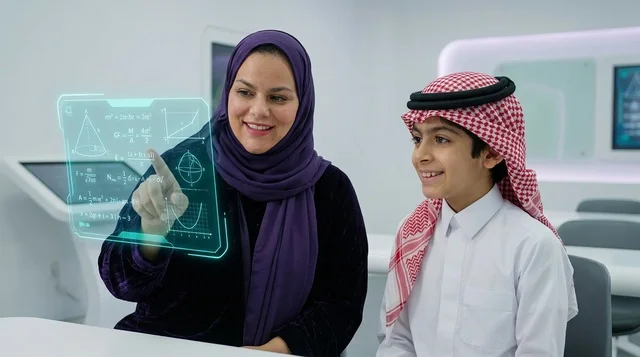 التعلم الذكي في فصل دراسي سعودي حديث بتقنية الهولوغرام