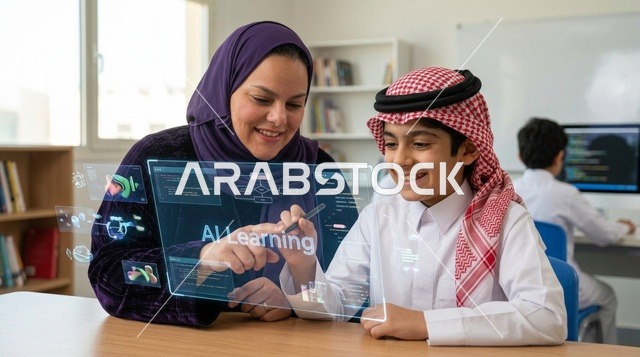 Saudi Student and Teacher Using AI Learning Technology