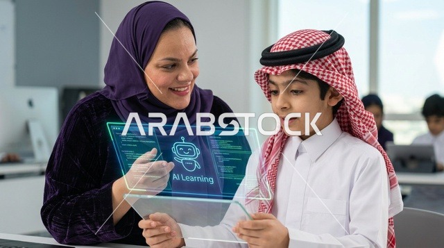 طالب ومعلمة سعودية يستعرضان تقنيات الذكاء الاصطناعي
