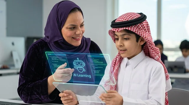طالب ومعلمة سعودية يستعرضان تقنيات الذكاء الاصطناعي