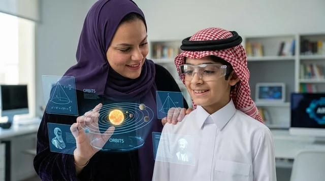 طالب ومعلمة في السعودية يستخدمان تقنية الهولوغرام