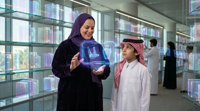 تعليم ذكي باستخدام تقنية الهولوغرام في مكتبة حديثة