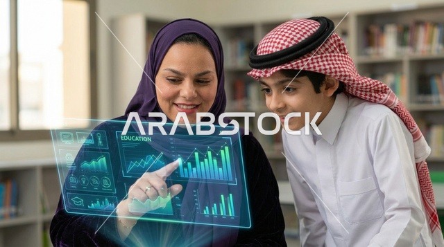 Saudi Student and Teacher Using Smart Learning Hologram