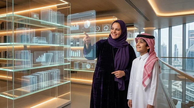 التعلم الذكي والتكنولوجيا الرقمية مع معلمة وطالب