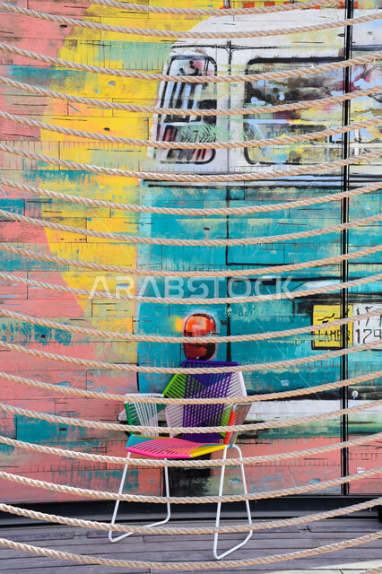 صورة ابداعية لرسمة جدارية في منطقة شاطيء لامير بمدينة دبي في الامارات العربية المتحدة، أشهر المناطق السياحية الجديدة في الإمارات، لوحات فنية تجذب الزوار والسياح، رسومات ابداعية، السياحة في الامارات