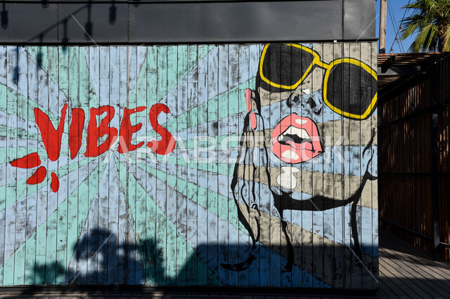 صورة ابداعية لرسمة جدارية في روكسي سينما بلامير دبي في الامارات العربية المتحدة، أشهر المناطق السياحية الجديدة في الإمارات، روكسي سينما، لوحات فنية تجذب الزوار والسياح، رسومات ابداعية، السياحة في الامارات