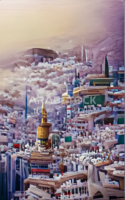 لوحة فنية معبرة لموسم الحج في المملكة العربية السعودية، اللوحات الفنية التشكيلية، رسومات إبداعية لمكة المكرمة، لوحات فنية بألون جميلة تجذب السياح، فنون الرسم بالسعودية، لوحات فنية جدارية، لوحات الرسم