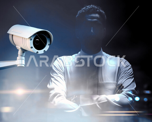 رجل عربي سعودي خليجي يعمل في تركيب كاميرات المراقبه, الحمايه والامان, برمجة نظام الامن, الحراسه والحفاظ على الأمن والطمأنينه
