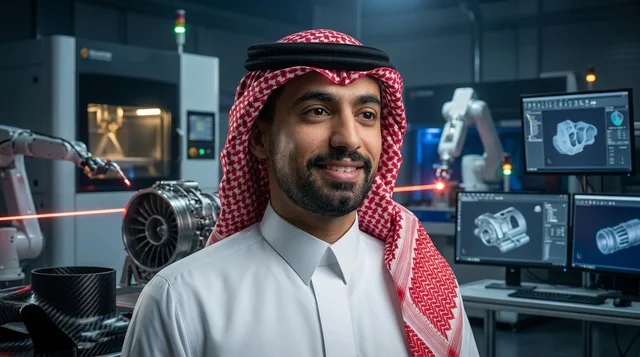 مهندس سعودي في مختبر تصنيع الروبوتات والذكاء الاصطناعي