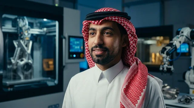 مهندس سعودي في مختبر تقنيات الروبوتات الحديثة