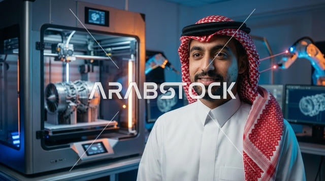 مهندس سعودي في مختبر تقني للطباعة ثلاثية الأبعاد