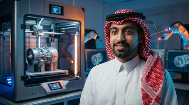 مهندس سعودي في مختبر تقني للطباعة ثلاثية الأبعاد