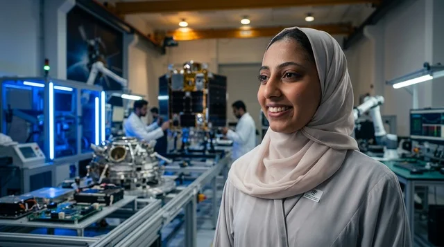 مهندسة فضاء عربية داخل مختبر الأقمار الصناعية
