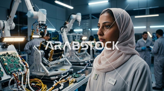 مهندسة سعودية في مختبر تصنيع الروبوتات والتقنية الحديثة