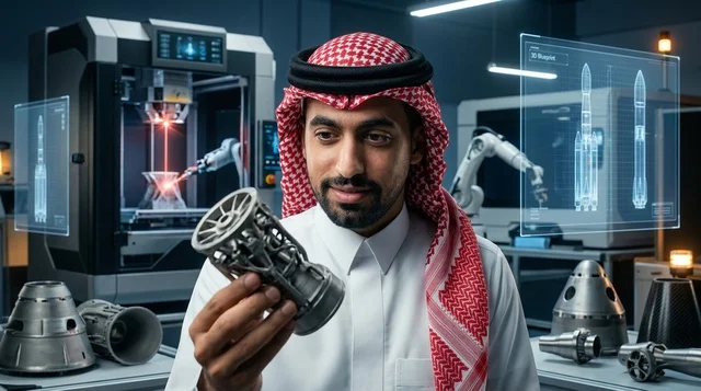 مهندس سعودي في منشأة تصنيع روبوتية حديثة