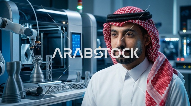 مهندس سعودي في منشأة تصنيع روبوتية حديثة
