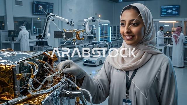 مهندسة فضاء سعودية تعمل في مختبر تقني متطور للروبوتات