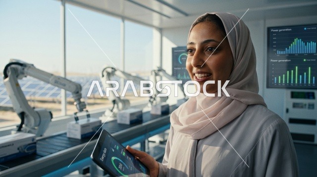 مهندسة سعودية في غرفة تحكم الطاقة الشمسية الذكية