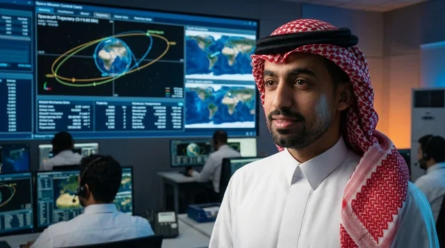 مهندس فضاء سعودي في غرفة تحكم متطورة بالتكنولوجيا