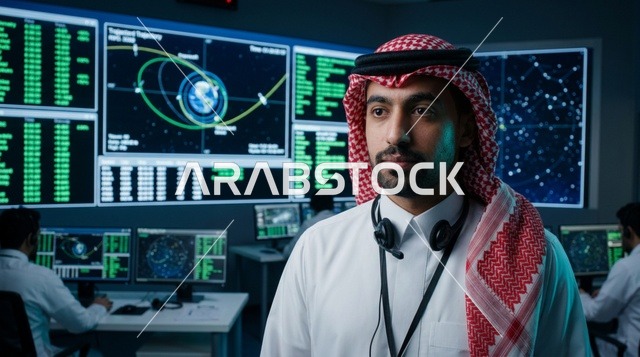 مهندس فضاء سعودي يرتدي الزي التقليدي في مركز التحكم