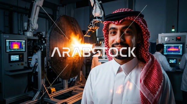 مهندس سعودي في منشأة تصنيع روبوتية حديثة