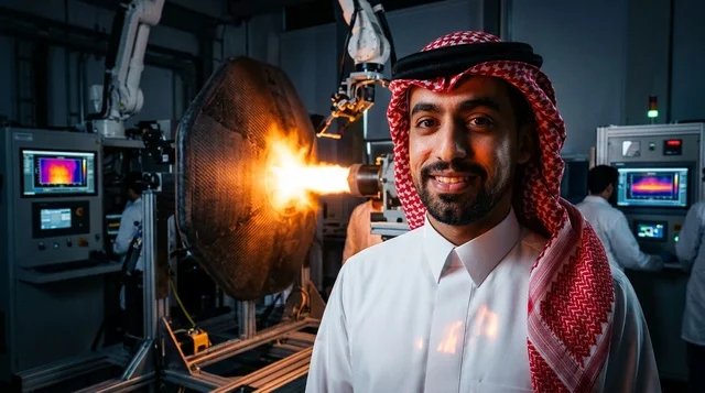 مهندس سعودي في منشأة تصنيع روبوتية حديثة