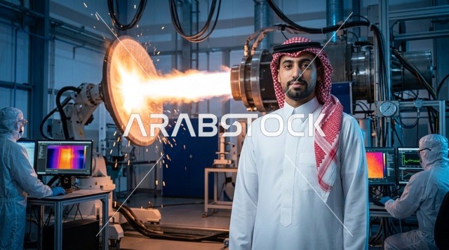 مهندس سعودي في منشأة تصنيع روبوتية حديثة