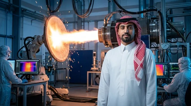 مهندس سعودي في منشأة تصنيع روبوتية حديثة