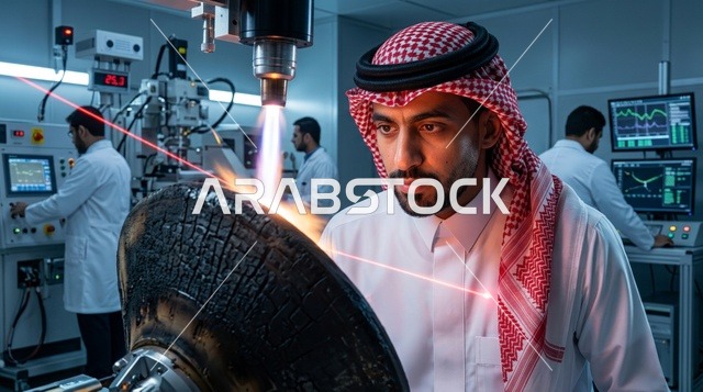 مهندس سعودي في منشأة تصنيع روبوتية حديثة