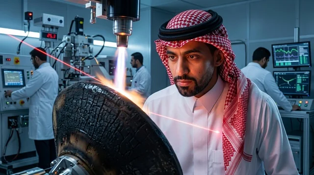 مهندس سعودي في منشأة تصنيع روبوتية حديثة