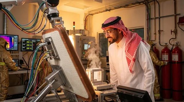 مهندس سعودي في منشأة تصنيع روبوتية حديثة