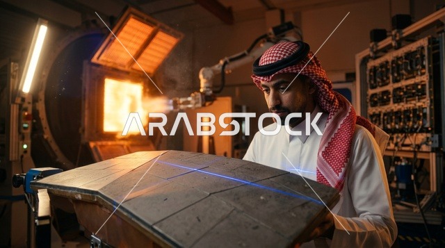 مهندس سعودي في منشأة تصنيع روبوتية حديثة