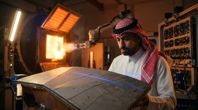 مهندس سعودي في منشأة تصنيع روبوتية حديثة