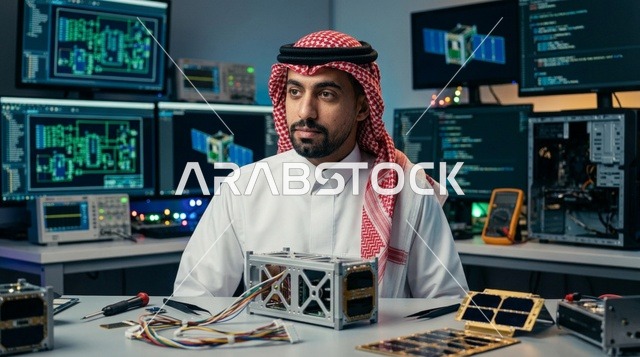 مهندس فضاء سعودي يعمل في مختبر تكنولوجيا الأقمار الصناعية