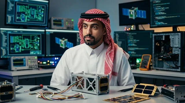 مهندس فضاء سعودي يعمل في مختبر تكنولوجيا الأقمار الصناعية
