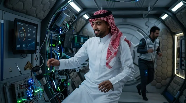 رائد فضاء سعودي بالثوب التقليدي داخل مركبة فضائية