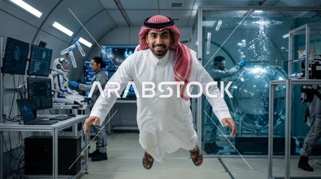 رجل سعودي يطفو في مختبر محطة الفضاء بانعدام الجاذبية